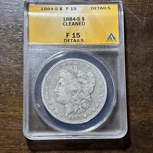 1884 S Morgan Silver Dollar, ANACS F-15 Cleaned - Picture 1 of 2