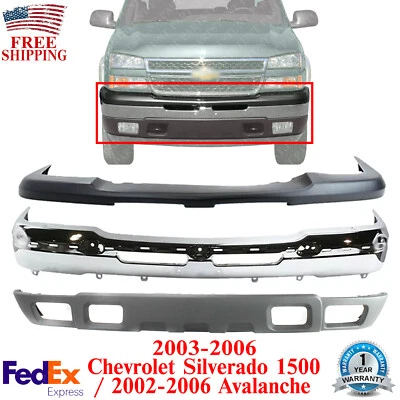 Front Bumper Chrome Steel Kit For 2003-2006 Chevrolet Silverado 1500 Avalanche - Image 1 of 4