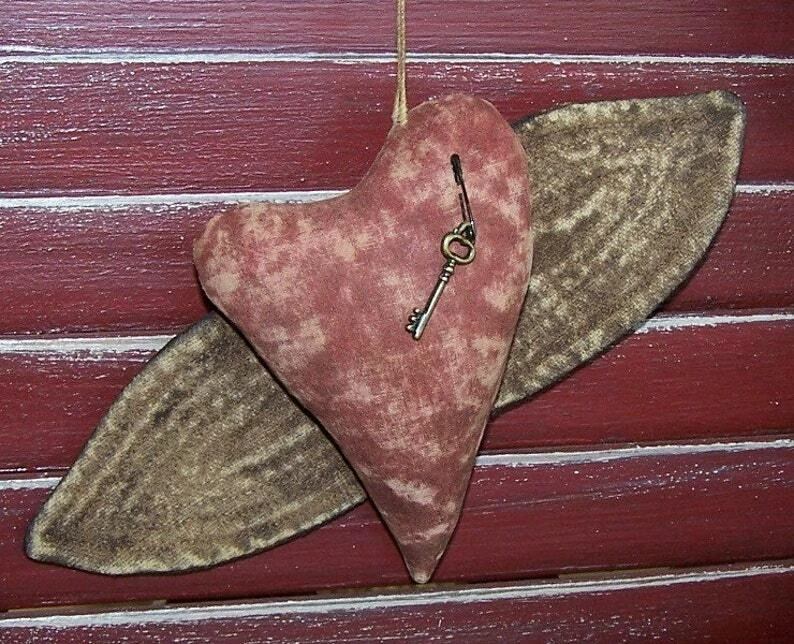 New PRIMITIVE PATTERN Wings of Love HEART Ornie Ornament Quick Easy Valentine - Image 1 of 1