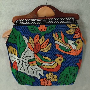 Vintage 1970s Beaded Clutch Tropical Birds Paradise Jungle Colorful - As Is ** - Picture 1 of 11