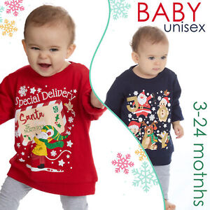 Baby Girls Boys Christmas Sweatshirt Pullover Xmas Jumper 100% Cotton 3-24 Month