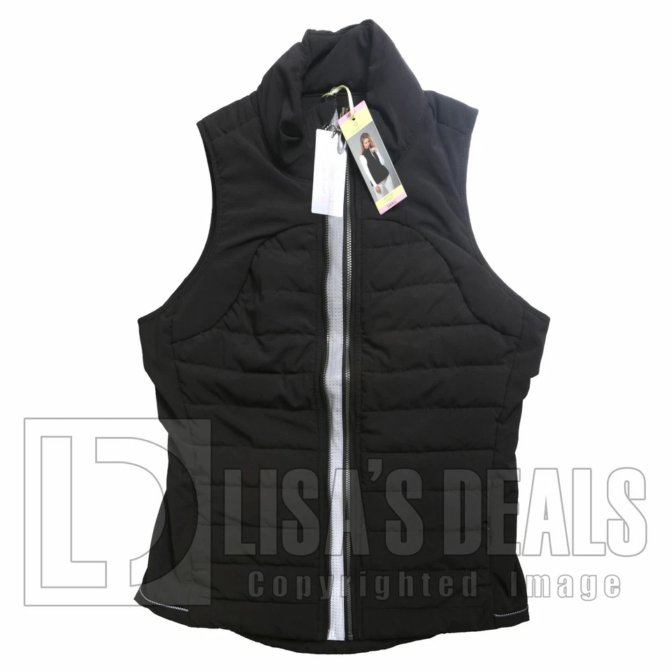 Womens Tangerine Light Polyester Puffer Vest Slimming Black S Full Zip