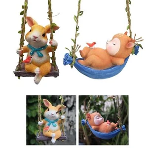 Lovely Swing On Animal Statue Ornaments Figurine for Tree Outdoor Decorative - Picture 1 of 15