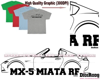 Camiseta Mazda Miata MX5 MX 5 RF Nuevo Modelo Negro Contorno Lateral DigiRods Coche Personalizado Foto 1 de 4