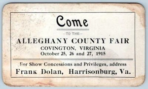 1915 COVINGTON VIRGINIA ALLEGHANY COUNTY FAIR FRANK DOLAN HARRISONBURG VA CARD - Picture 1 of 2