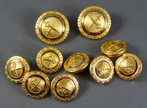 HICKEY FREEMAN Waterbury Replacement Button Set GOLD BRASS Key/Sword 2 w/8Cuffs - Picture 1 of 4