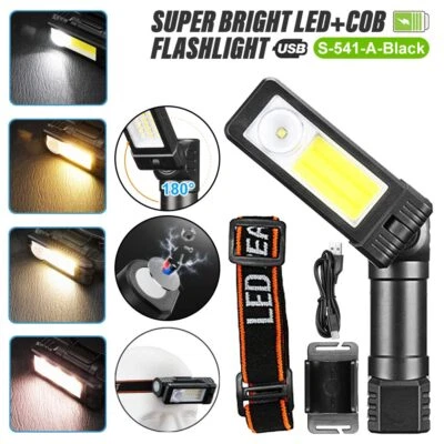 USB Rechargeable COB+LED Work Light Headlamp Super Bright Adustable Magnet Lamp