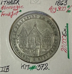 ALLEMAGNE (FRANKFORT) 1 THALER - 1863 - Pièce de Monnaie en Argent // TTB - Foto 1 di 2