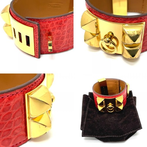 HERMÈS Hermes Collana di Chien Bracciale Bracciale Bouganvillea Rec Borsa in Pelle Oro