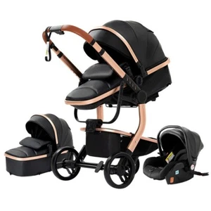 Passeggino 3 IN 1 Bambino Combinato Seggiolino Trio Reversibile Cuoio Pu.noir - Foto 1 di 8