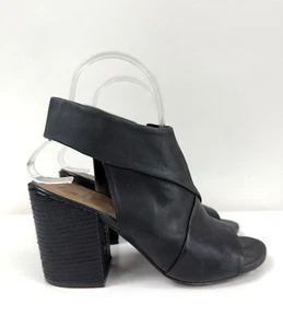 COCLICO Peep Toe Black Leather Slingback Sandals Booties Block Heels 37 6.5/7 - Picture 1 of 6