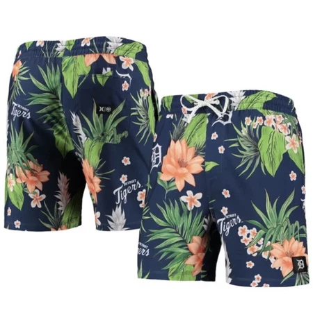 Hurley 47 Detroit Tigers Navy Tropics Swim Trunks Shorts Board Floral Men Large Cover