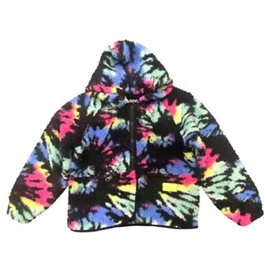 Justice Girls Colorful Tie Dyed Blue Pink Faux Sherpa Hooded Jacket XL (16/18) - Picture 1 of 1