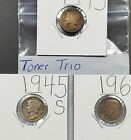 Toner Trio Pq Rainbow Toned Circ 1945 S Dime + Two Other Nice Toned Dime 3 Coins