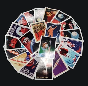 20 Soviet Russia Space Era Posters Reproduction Stickers LAIKA GAGARIN SPUTNIK - Picture 1 of 1