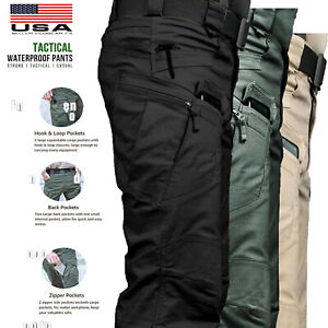 Mens Tactical Cargo Trousers Waterproof Hiking Military Combat Outdoor Pants