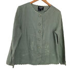 Vtg Cottagecore Carole Little Button Down Shirt 8 Sage Green Linen Lace Trim Top