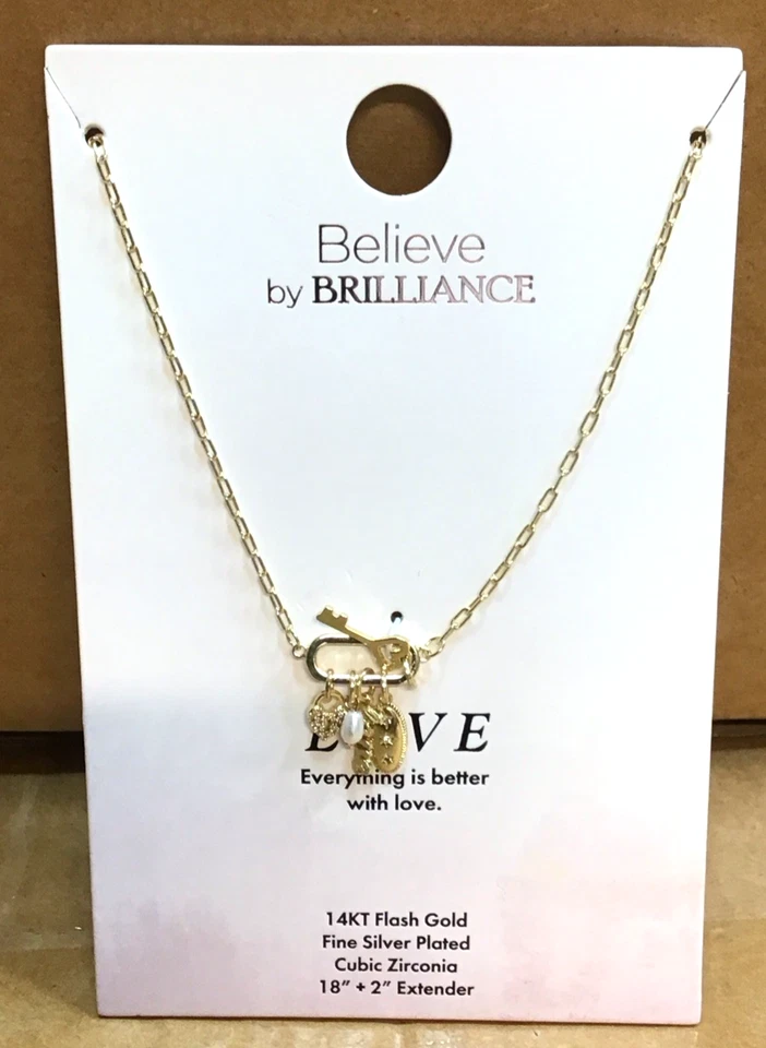 Believe By Brilliance Love Gold Charm Cubic Zirconia 18” Necklace