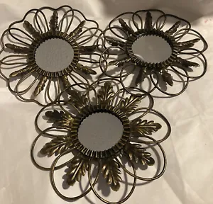 Vintage~Metal~Flower, Leaves Mirrors~Set Of Three~ @10” Round Each - Picture 1 of 10