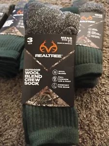 Men's Wool Blend Outdoor Crew Socks 3 Pairs REALTREE Size 6-12 Qty-Dis/Green - Picture 1 of 4