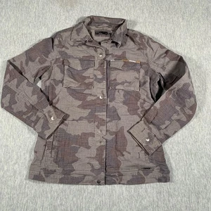 prAna Shirt Jacket Womens Small Gray Camo Ripstop Zip Pockets Button Front - Picture 1 of 9
