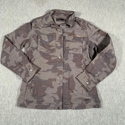 prAna Shirt Jacket Womens Small Gray Camo Ripstop Zip Pockets Button Front - Image 1 of 4