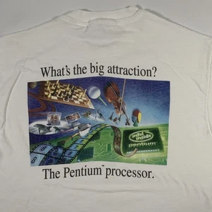 VTG 90s Intel Inside Pentium Big Attraction Processor Tech T-Shirt Large Promo - Picture 1 of 9