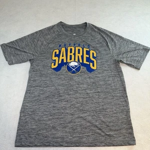 BUFFALO SABRES NHL TEAM NAME LOGO Gray T-SHIRT Large - Picture 1 of 5