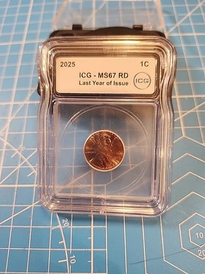2025 P Lincoln Cent MS67 RD ICG Graded Last Year of Issue 1C One Cent - Perfect  - Image 1 of 2
