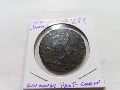 B102 Irlanda James II 169x pistola dinero 1/2 corona Foto 1 de 2