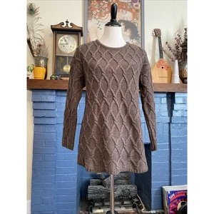 J Jill Pure Jill Sweater S Oversized Brown Cable Knit Wool Cotton Boho Cottage - Picture 1 of 13