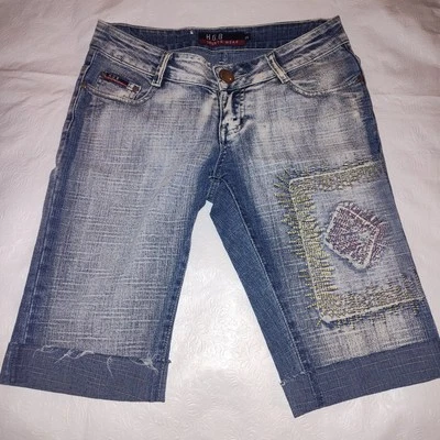 Pantalones cortos de jean elásticos para mujer H.G.B Sports Wear talla 28 bordados Foto 1 de 4