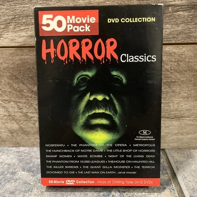50 Classic Horror Movie Collection DVD Set Mint Condition 12 Disc Set - Image 1 of 3