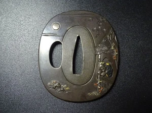 Edo Antique Tsuba, "Reading by Moonlight" Design, Signed: Kifūdō Nobukatsu Japan - Picture 1 of 20