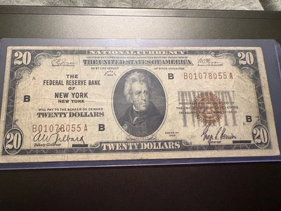 1929 Brown Seal $20 bill. Bank of New York. Rare** - Image 1 of 2