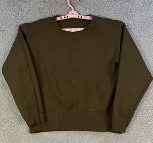 Suéter Pullover Verde Oliva Oscuro Cuello Redondo Azul Puntada Cuello Etiquetas Eliminadas - Imagen 1 de 9