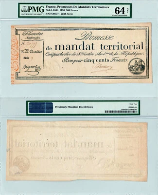 France 500 Francs P#A86b (1796) *Single Highest Graded* PMG 64 Net - Image 1 of 3