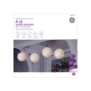 GE StayBright Random Sparkle 4-Ct 5.5-Inch Super Spheres Warm White LED Lights - Picture 1 of 5