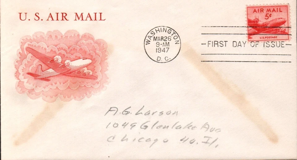 SCOTT#: C33 DC-4 SKYMASTER 5¢ MAR 26 1947 WASHINGTON DC FIRST DAY COVER FDC BX7 - Image 1 of 1