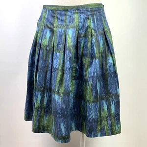Talbots 4p Cotton Blue Green Watercolor Abstract Pleated Retro Vintage 50s Skirt - Foto 1 di 6
