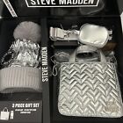 Steve Madden Purse 3 Piece Gift Set Silver Tote, Earbud Case and Hat BOX Damaged