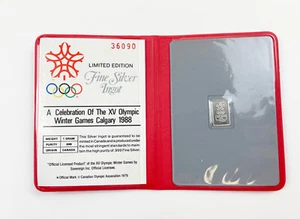 1988 CALGARY OFFICIAL COMMEMORATIVE LIMITED EDITION FINE SILVER INGOT 1 GRAM - Picture 1 of 5