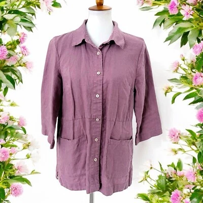 Coldwater Creek 100% Linen Button Up Tunic Shirt Blouse Top Medium M Purple - Image 1 of 4
