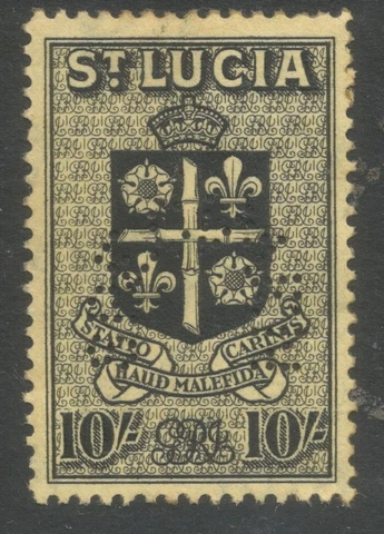 ST LUCIA  SG 138s the scarce 1938  10/- BLACK/YELLOW  perforated specimen Cover