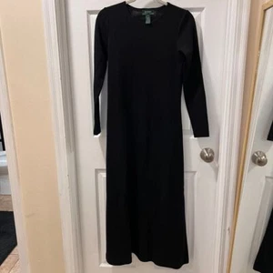 Lauren Ralph Lauren Black 100% Wool Long Sleeve Maxi Dress Classic Formal Size S - Picture 1 of 6
