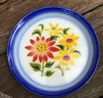 Vintage Thai Traditional Flower Patterned Enamel Serving Tray Decor Medium 10 in - Image 1 of 4