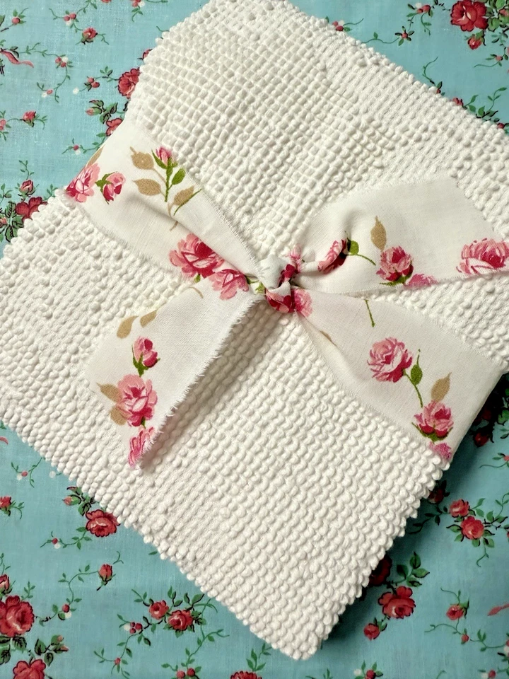 Vintage White Hobnail Chenille Bedspread piece 24x30" SWEET! - Image 1 of 3