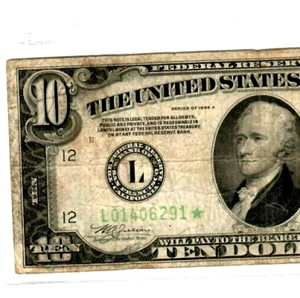 $10 "STAR" (1934-A) "STAR"(RARE) $10 STAR! STAR! STAR ! (1934-A) SAN FRANCISCO!! - Picture 1 of 3