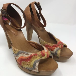 Vince Camuto Plateau Heels 9 1/2 B Fesselriemchen mehrfarbig Stoff Holzimitat LESEN - Bild 1 von 12