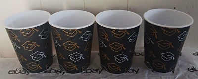 new Graduation 16 oz Plastic Cups black  4 Pack Grad Tableware Party Cups - Image 1 of 4